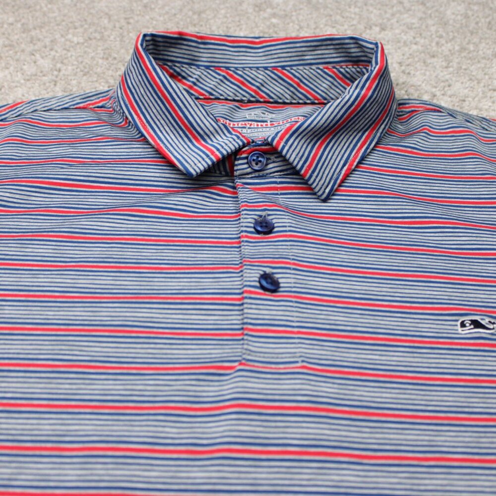 Vineyard Vines Performance Polo Shirt Mens Large Red/Blue Striped Stretch S/S - Picture 5 of 14